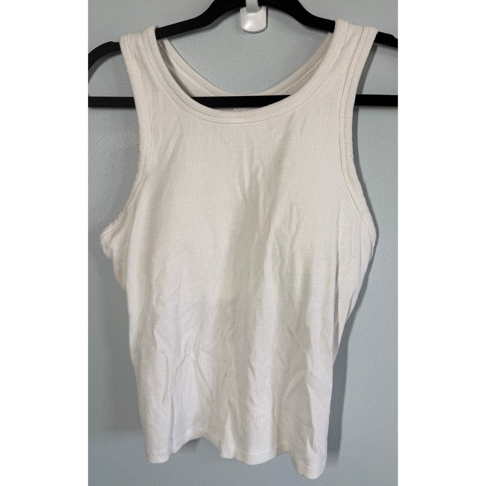 All In Motion Womens Tank Top Size S White Ribbed Racerback Shelf Bra Activewear